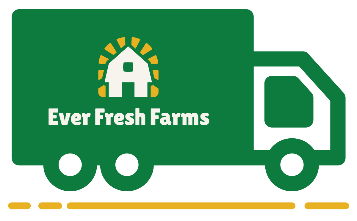 Ever Fresh Farms branded graphic of a green food truck with a barn on the side, representing delivery to the Baltimore area.